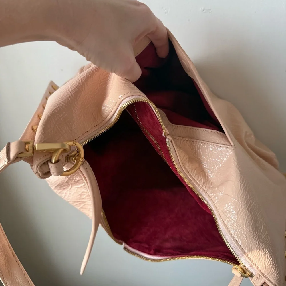 Hammitt Mr. G Champagne Pink Patent Leather Slouch Hobo Bag